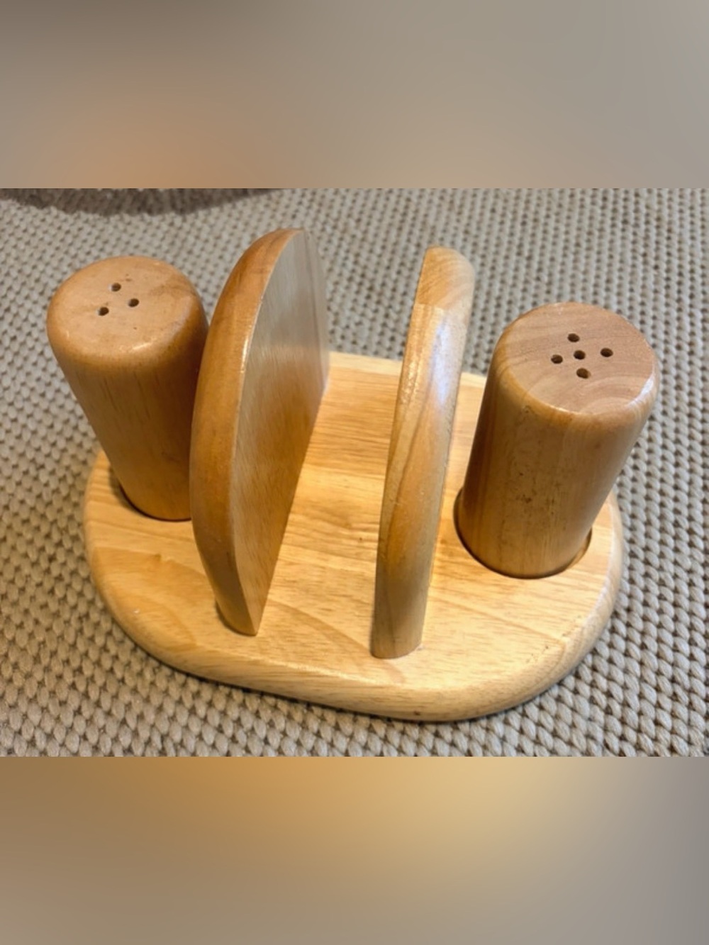 Natural Wood Salt & Pepper Shakers with Napkin Holder - Light Wood Finish